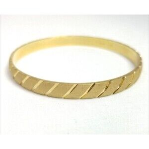 Vintage Monet Gold Tone Striped Bangle Bracelet, Stacking Signed Estate